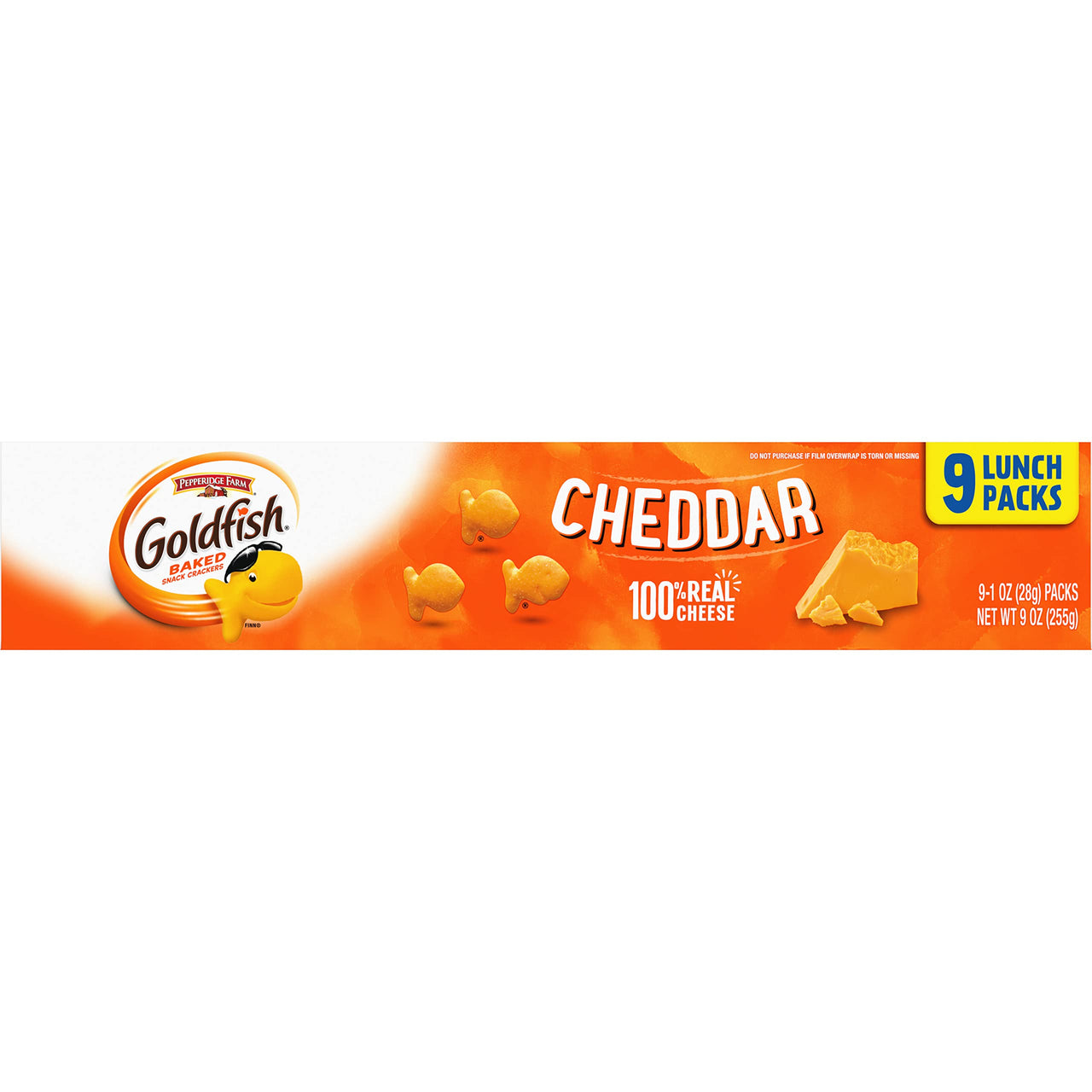 Goldfish Cheddar Cheese Crackers, Baked Snack Crackers, 1 oz On-the-Go Snack Packs, 9 Count Tray