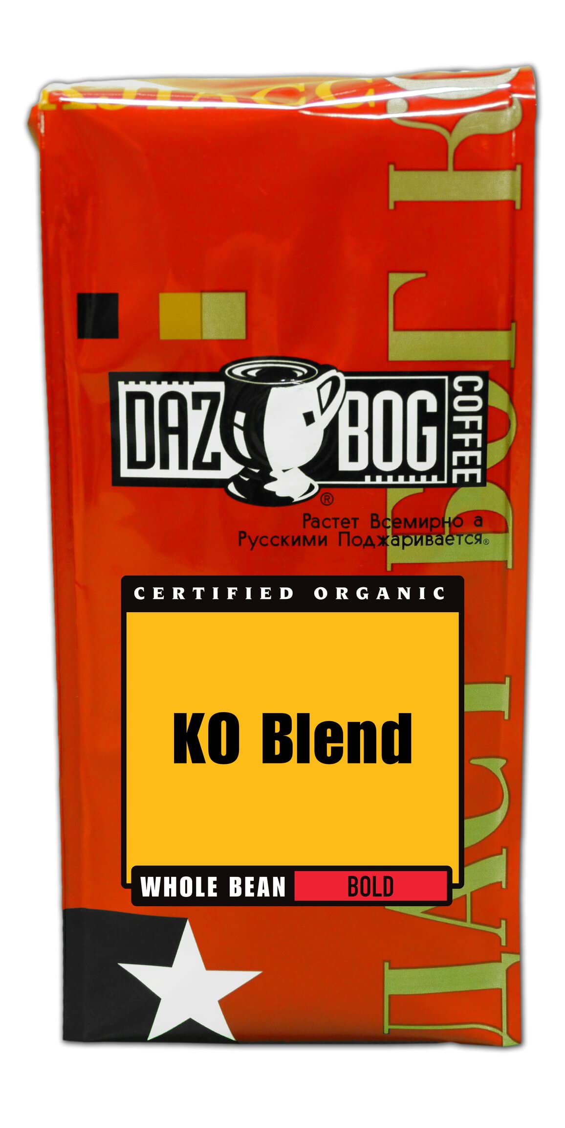 Dazbog Coffee | Organic KO Blend | Whole Bean Coffee | 11 oz. | Dark Roast Flavor | Full-Bodied, Smoky, Pungent Blend | Intense & Lively | Heavenly Rich | Vacuum Sealed Freshness