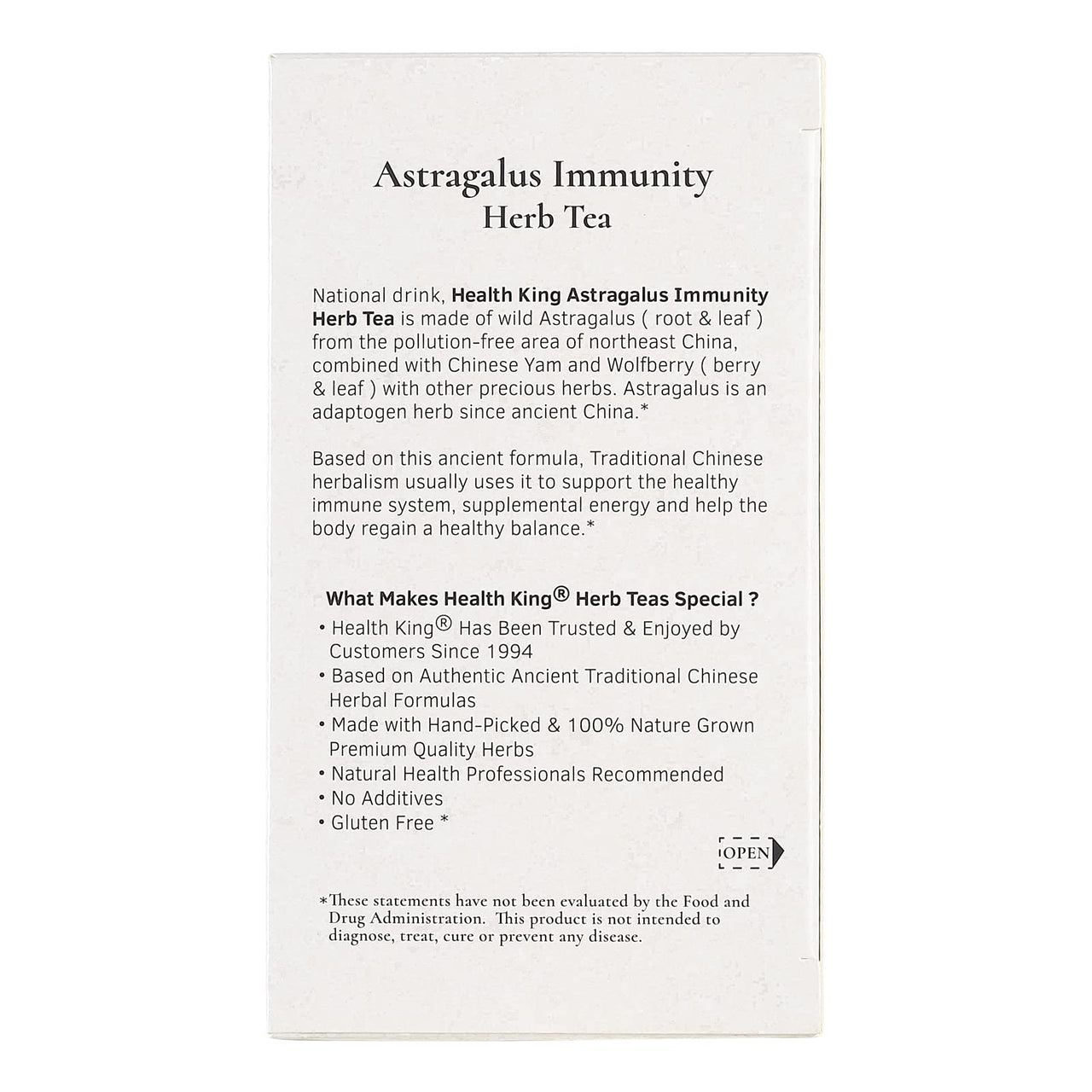 Health King Astragalus Immunity Herb Tea, Teabags, 20 Count Box