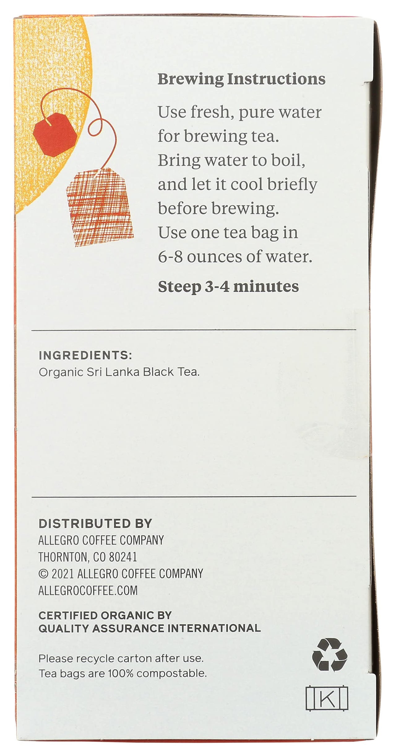 Allegro Tea, Organic Estate Ceylon Tea Bags, 20 ct