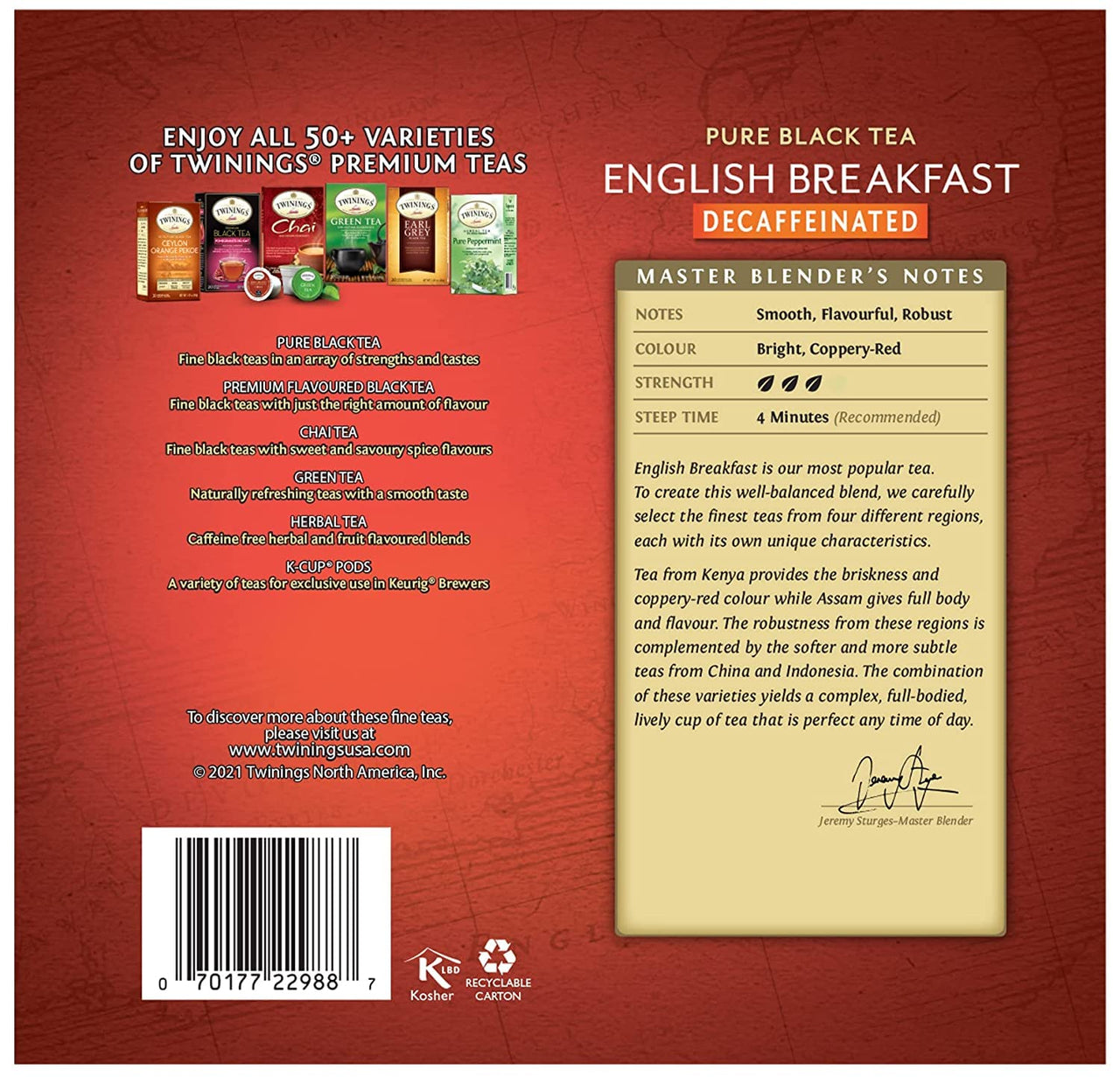 Twinings Decaffeinated English Breakfast Black Tea, 100 Individually Wrapped Tea Bags, Smooth, Flavourful Black Tea