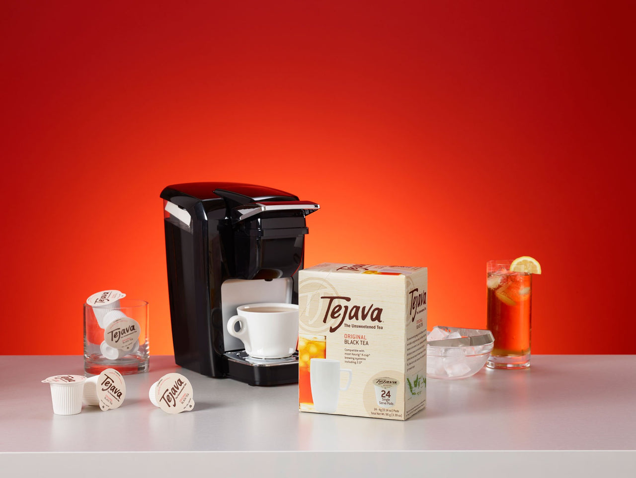 Tejava Original Unsweetened Black Iced Tea Pods, 24 Pack Single Serve Cups, Keurig K-Cup Compatible, Hot or Cold, Non-GMO, Kosher, No Sugar or Sweeteners, No calories, No Preservatives