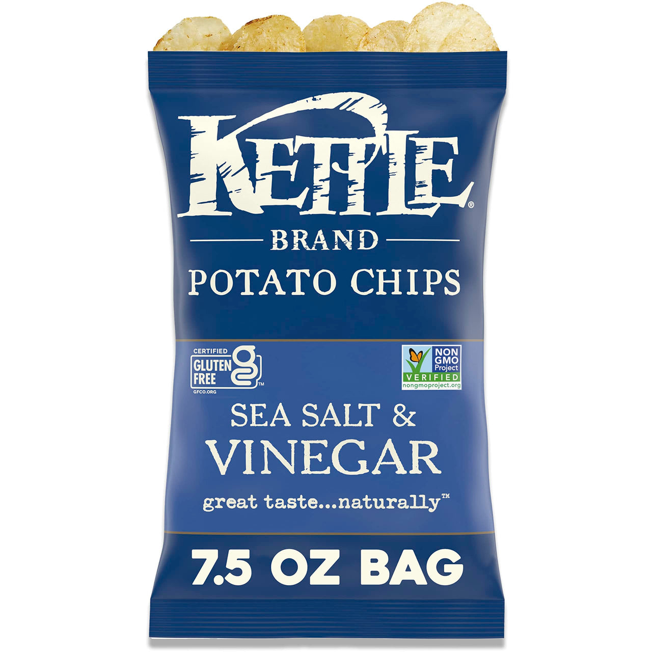 Kettle Brand Sea Salt and Vinegar Kettle Potato Chips, Gluten-Free, Non-GMO, 7.5 oz Bag