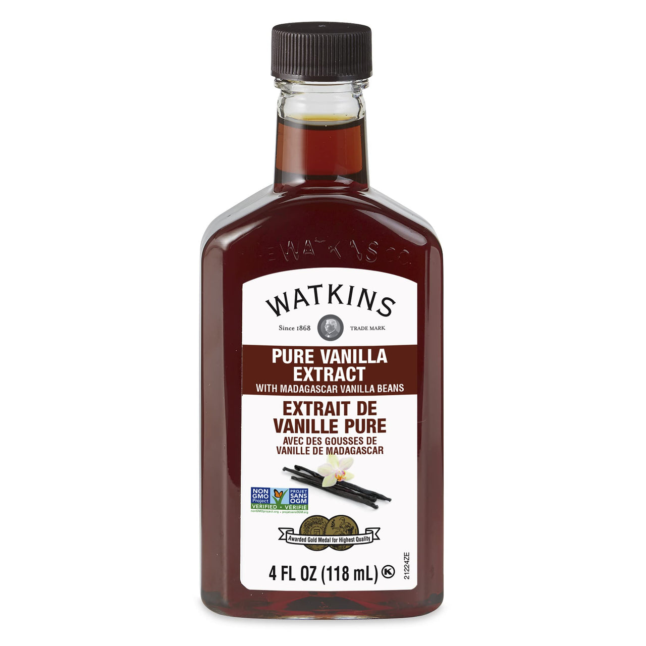 Watkins Pure Vanilla Extract, with Madagascar Vanilla Beans, Non-GMO, Kosher, 4 oz. Bottle, 1-Pack