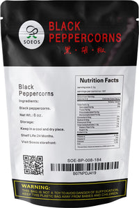 Soeos Whole Black Peppercorns, 8 oz, Grade AAA, Black Peppercorns for Grinder Refill, NON-GMO, KOSHER CERTIFIED, Whole black Peppercorns Bulk, 8 oz.