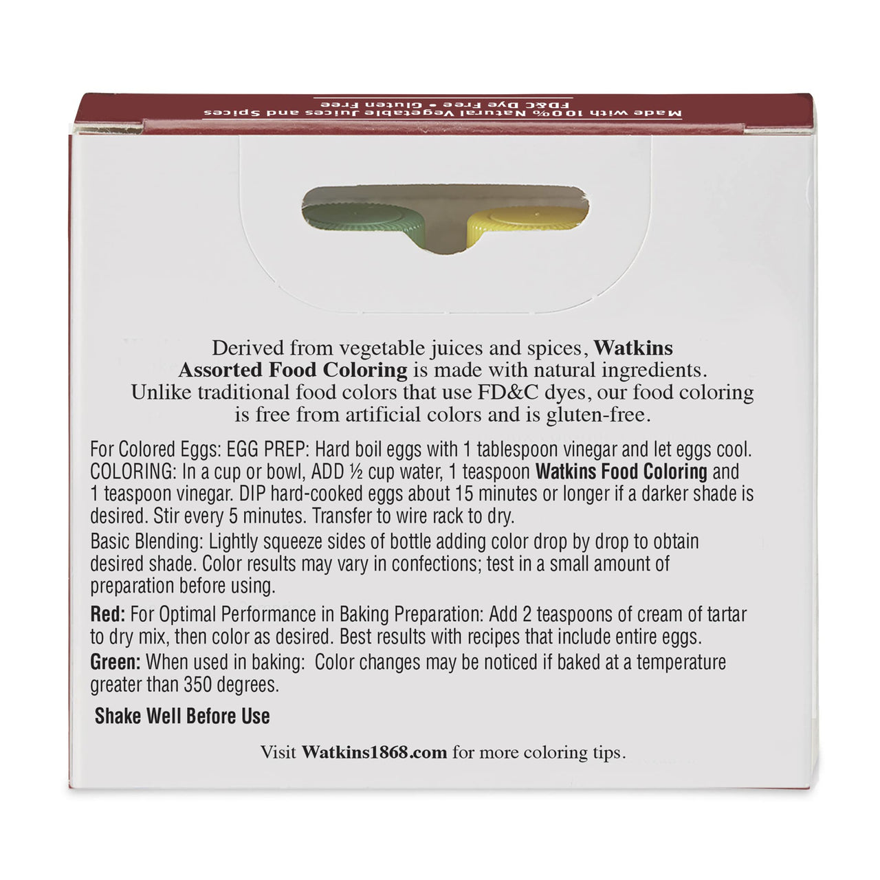 Watkins Assorted Food Coloring, 1 Each Red, Yellow, Green, Blue, Total Four .3 oz bottles