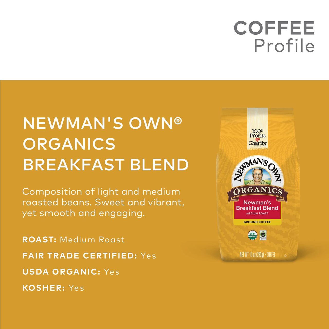 Newman's  Own Organics Newman's  Breakfast Blend, Ground Coffee, Medium Roast, Bagged 10oz