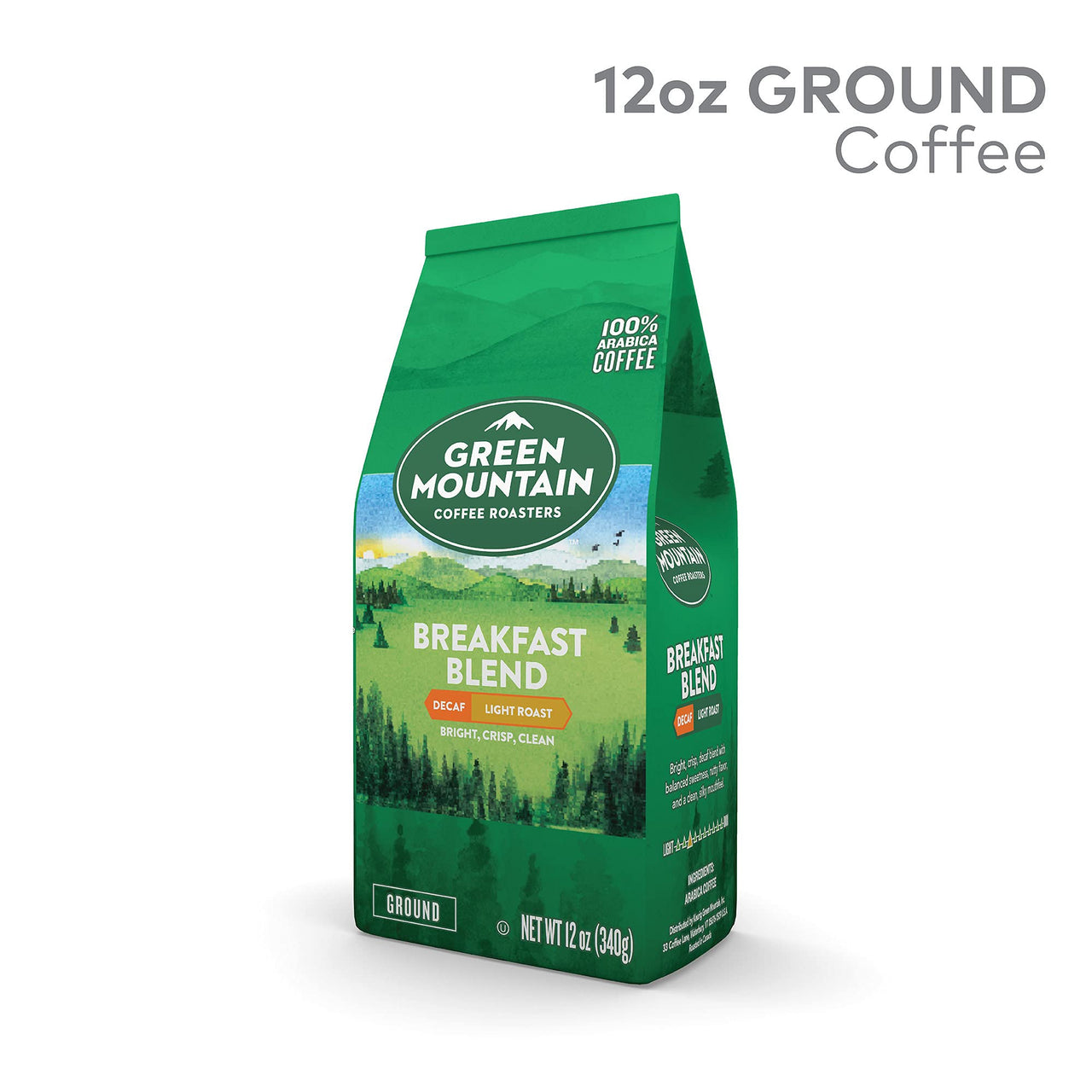 Green Mountain Coffee Roasters Breakfast Blend Decaf, Ground Coffee, Light Roast, Bagged 12 oz