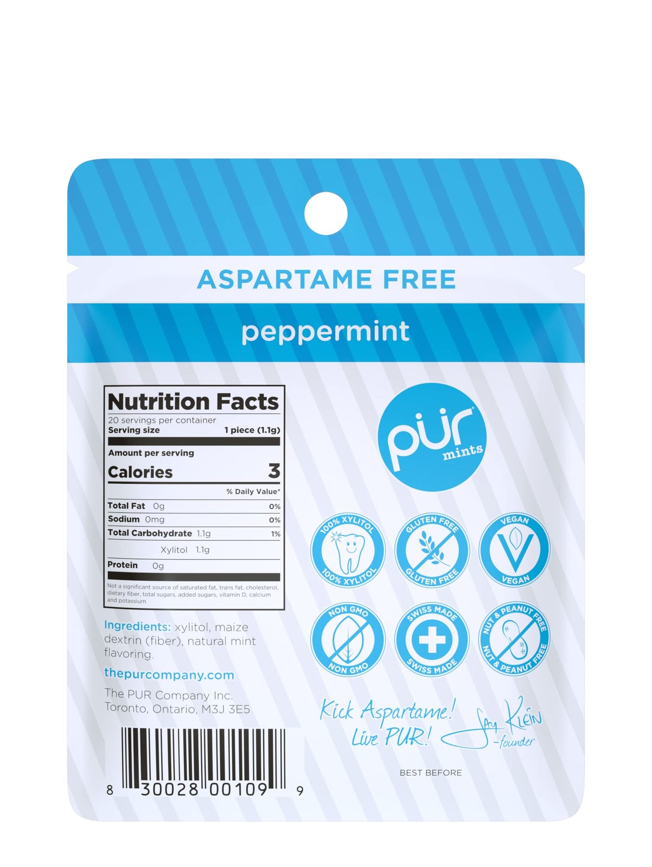 PUR Mints | Sugar Free Mints | 100% Xylitol | Vegan, Aspartame Free, Gluten Free & Keto Friendly | Natural Peppermint Flavored Mints, 20 Pieces (Pack of 12)