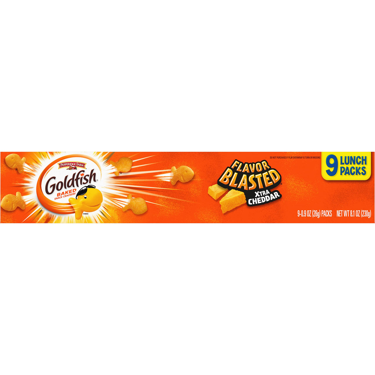 Goldfish Flavor Blasted Xtra Cheddar Cheese Crackers, Baked Snack Crackers, 0.9 Oz On-the-Go Snack Packs, (Pack of 9)