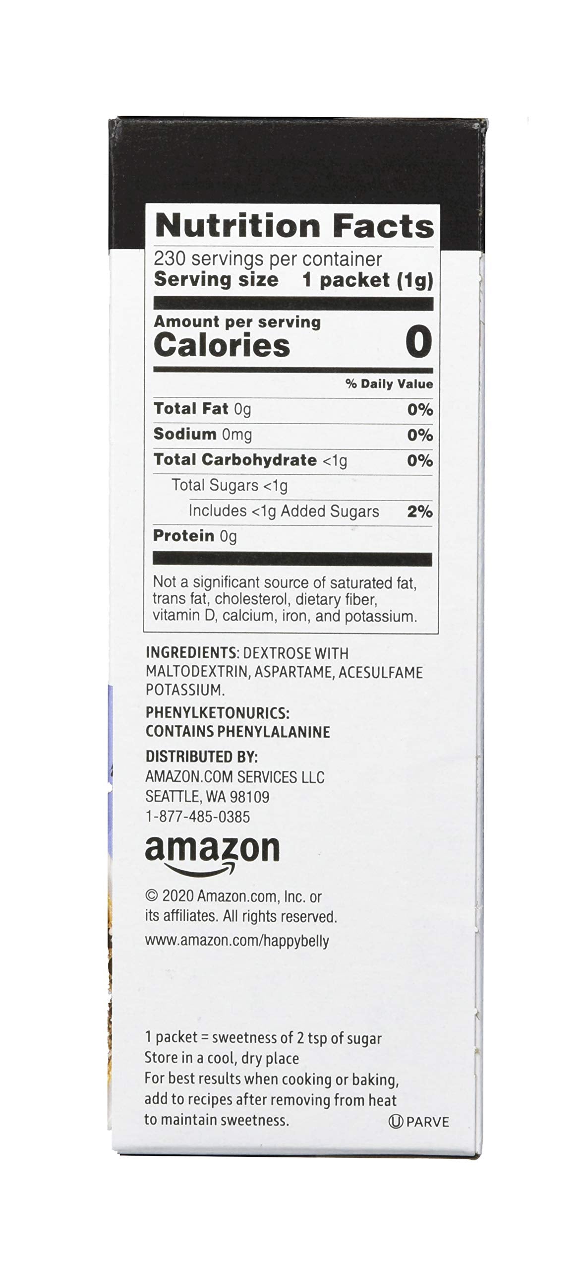 Happy Belly Zero Calorie Blue Aspartame Sweetener, 230 Count (Previously Sugarly Sweet)