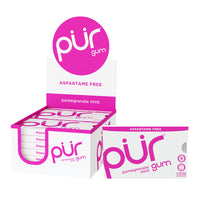 PUR Gum | Sugar Free Chewing Gum | 100% Xylitol | Vegan, Aspartame Free, Gluten Free & Keto Friendly | Natural Pomegranate Mint Flavored Gum, 9 Pieces (Pack of 12)