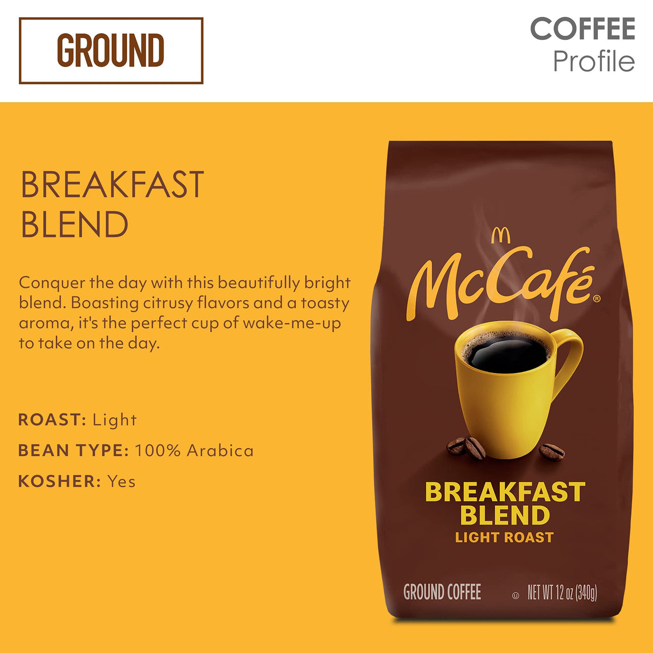 McCafe Breakfast Blend, Light Roast Ground Coffee, 12 oz Bag