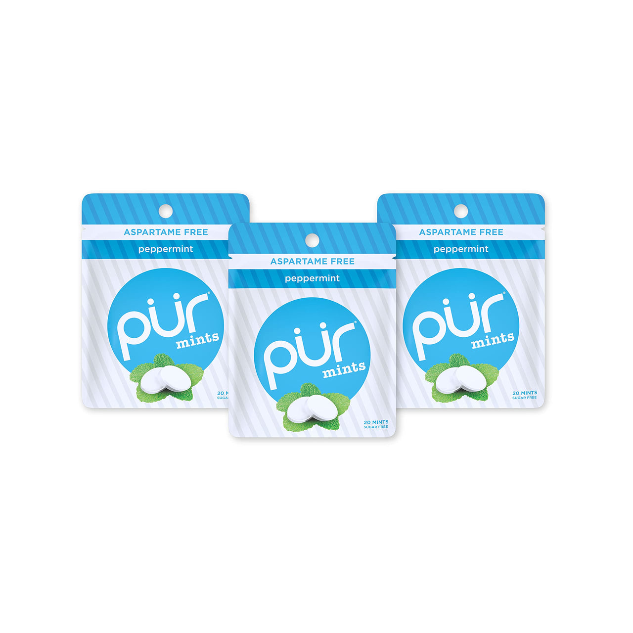 PUR Mints | Sugar Free Mints | 100% Xylitol | Vegan, Aspartame Free, Gluten Free & Keto Friendly | Natural Peppermint Flavored Mints, 20 Pieces (Pack of 3)