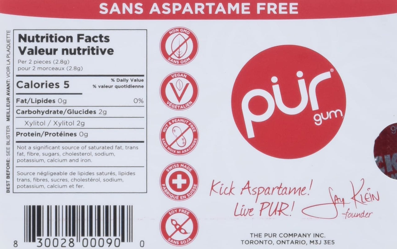PUR Gum | Sugar Free Chewing Gum | 100% Xylitol | Vegan, Aspartame Free, Gluten Free & Keto Friendly | Natural Cinnamon Flavored Gum, 9 Pieces (Pack of 12)