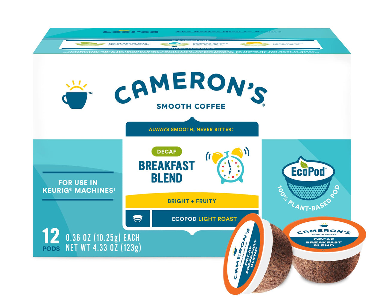 Cameron's  Coffee Single Serve Pods, Decaf Breakfast Blend, (Pack of 12)
