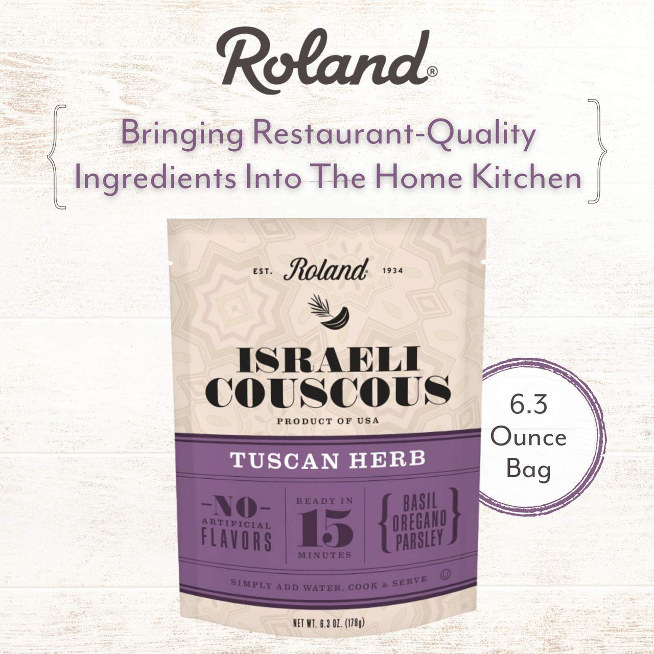 Roland Foods Tuscan Herb Israeli Couscous, Sourced in the USA, 6.3-Ounce Pouch