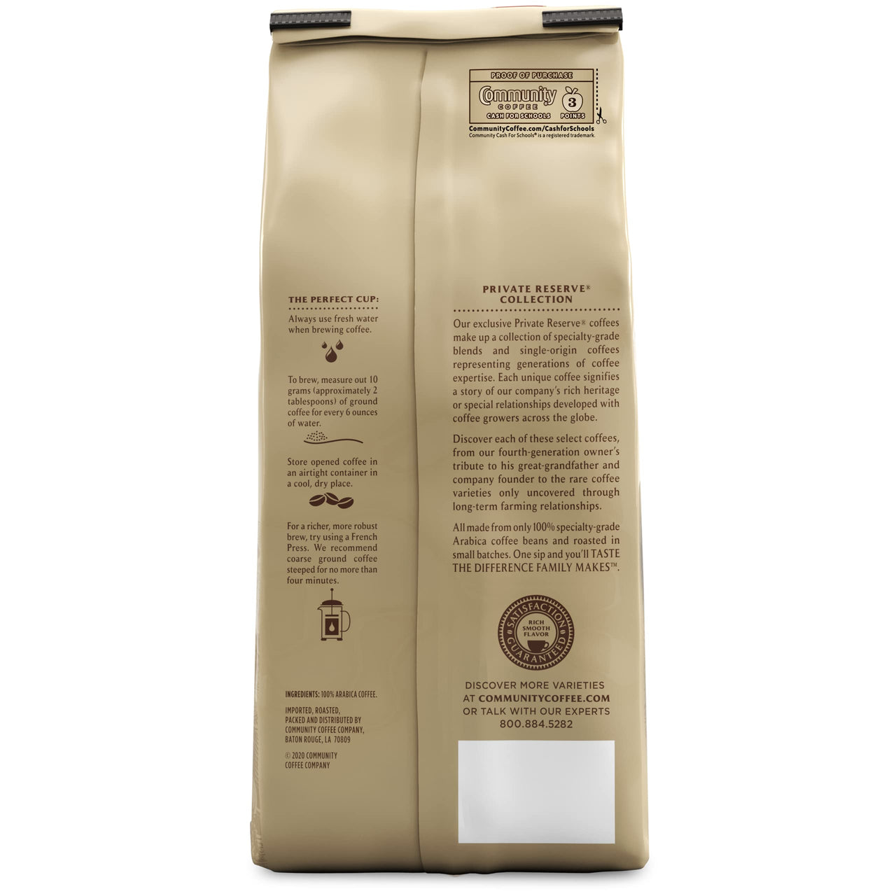 Community Coffee Private Reserve Brazil Santos Bourbon Whole Bean Coffee, Medium Dark Roast, 12 Ounce Bag (Pack of 1)