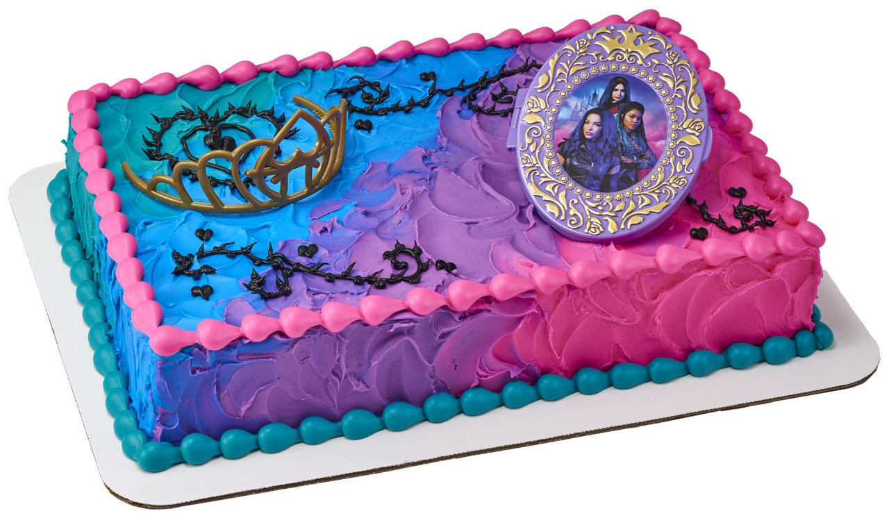 DecoSet Disney Descendants 3 Good 2 B Bad Cake Topper, 2-Pc Disney Descendants Decorations Set with Golden Tiara and Oversized Compact