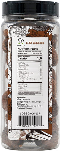 Soeos Black Cardamom 6 Ounces, NON GMO Verified, Kosher, Asian and India Cooking Spice, Smoky Flavor, Freshly Dried Cardamom, Cardamom Seeds, Cardamom Pods for Cooking, Whole Kali Elaichi, 6oz.