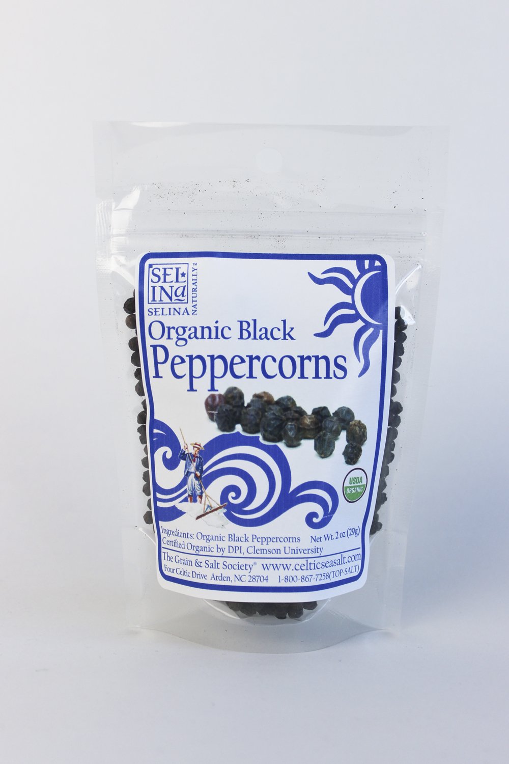 Celtic Sea Salt Organic Black Peppercorns 2 Oz Bag