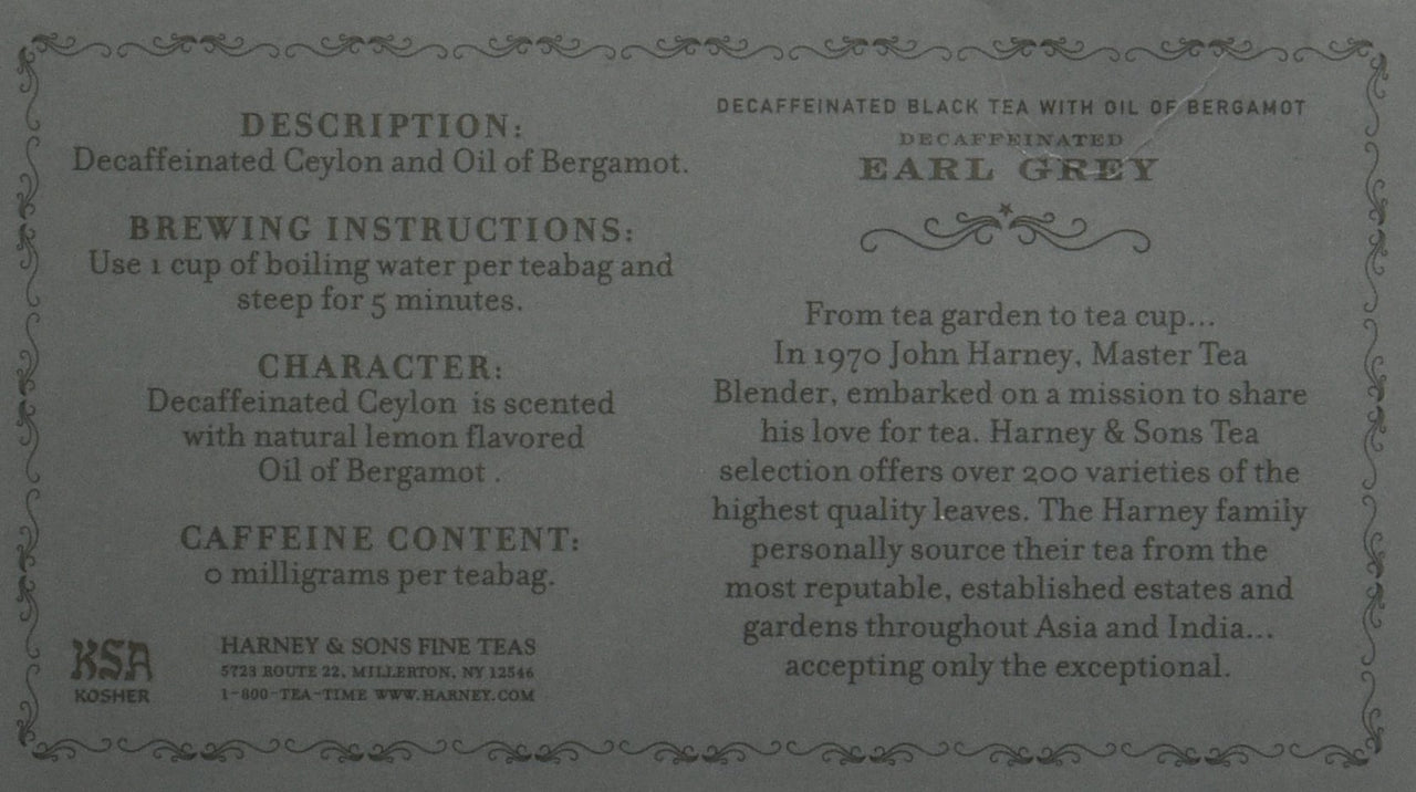 Harney & Sons Fine Teas Decaffeinated with Bergamot, Earl Grey, 50 Count