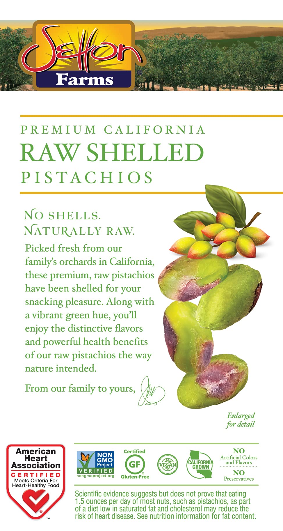 Setton Farms Naturally Raw Shelled Pistachios, No Shell, Non-GMO Project Verified, Certified Gluten Free, Vegan and Kosher, Heart Healthy Snack, 5 Oz