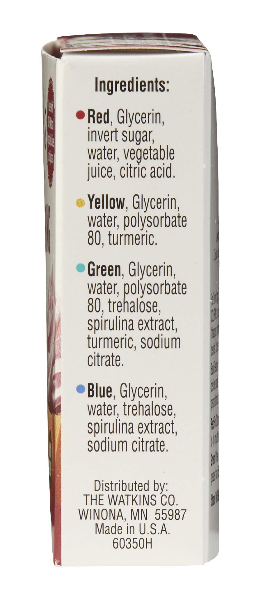 Watkins Assorted Food Coloring, 1 Each Red, Yellow, Green, Blue, Total Four .3 oz bottles
