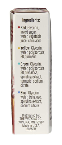 Watkins Assorted Food Coloring, 1 Each Red, Yellow, Green, Blue, Total Four .3 oz bottles