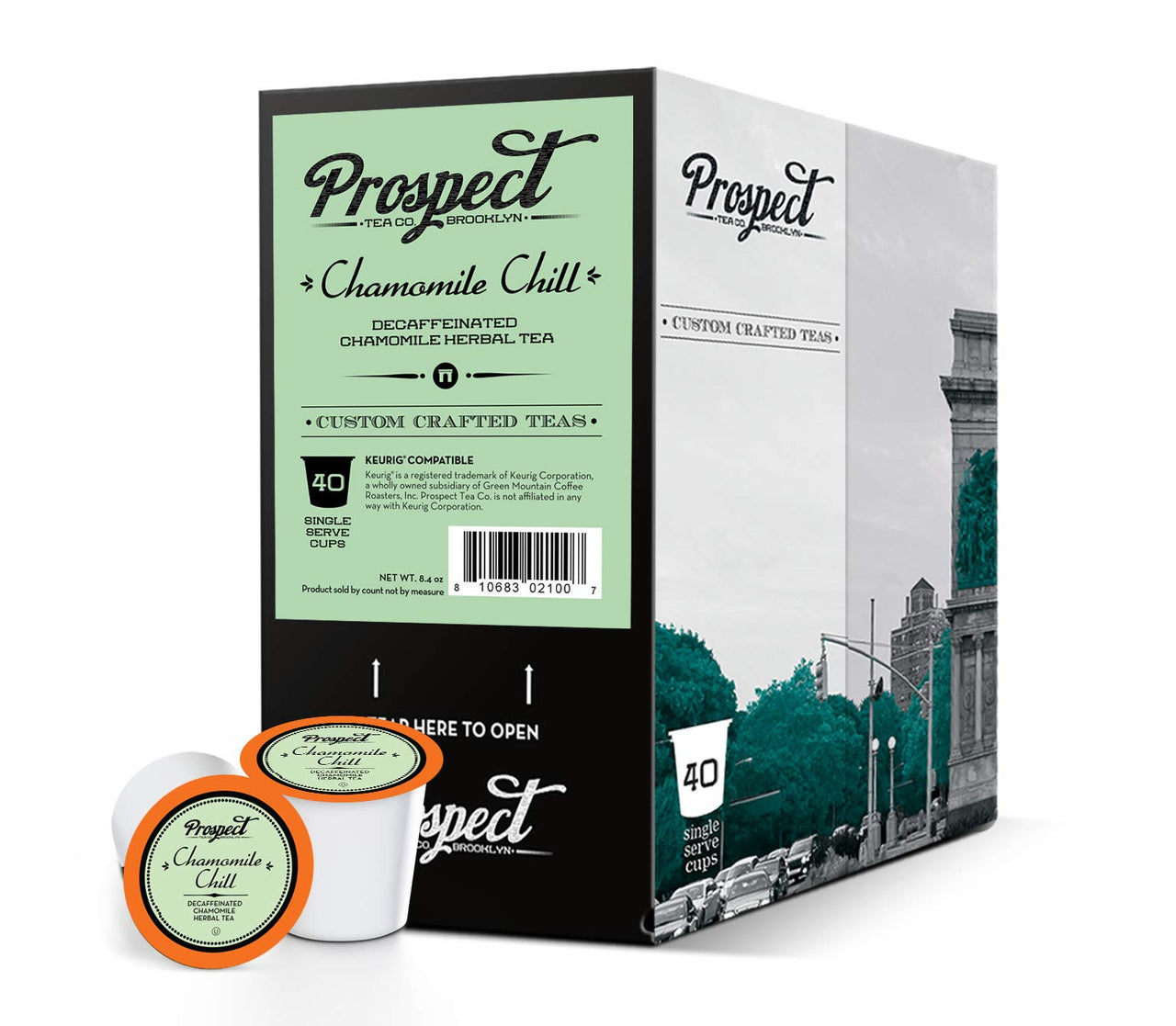 Prospect Tea Decaffeinated Chamomile Chill Herbal Tea Pods Compatible with K Cup Brewers Including 2.0, 40 Count
