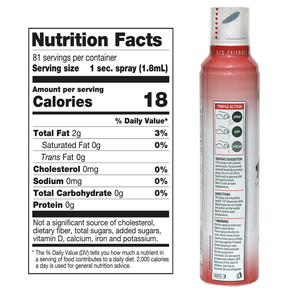 Mantova Chili Flavored Extra Virgin Olive Oil Spray, heart-healthy cooking spray perfect for salads, pasta sauces, or grilling, 100% natural cooking oil made in Italy, olive oil dispenser bottle sprays, drips, or streams with no waste, 8 oz