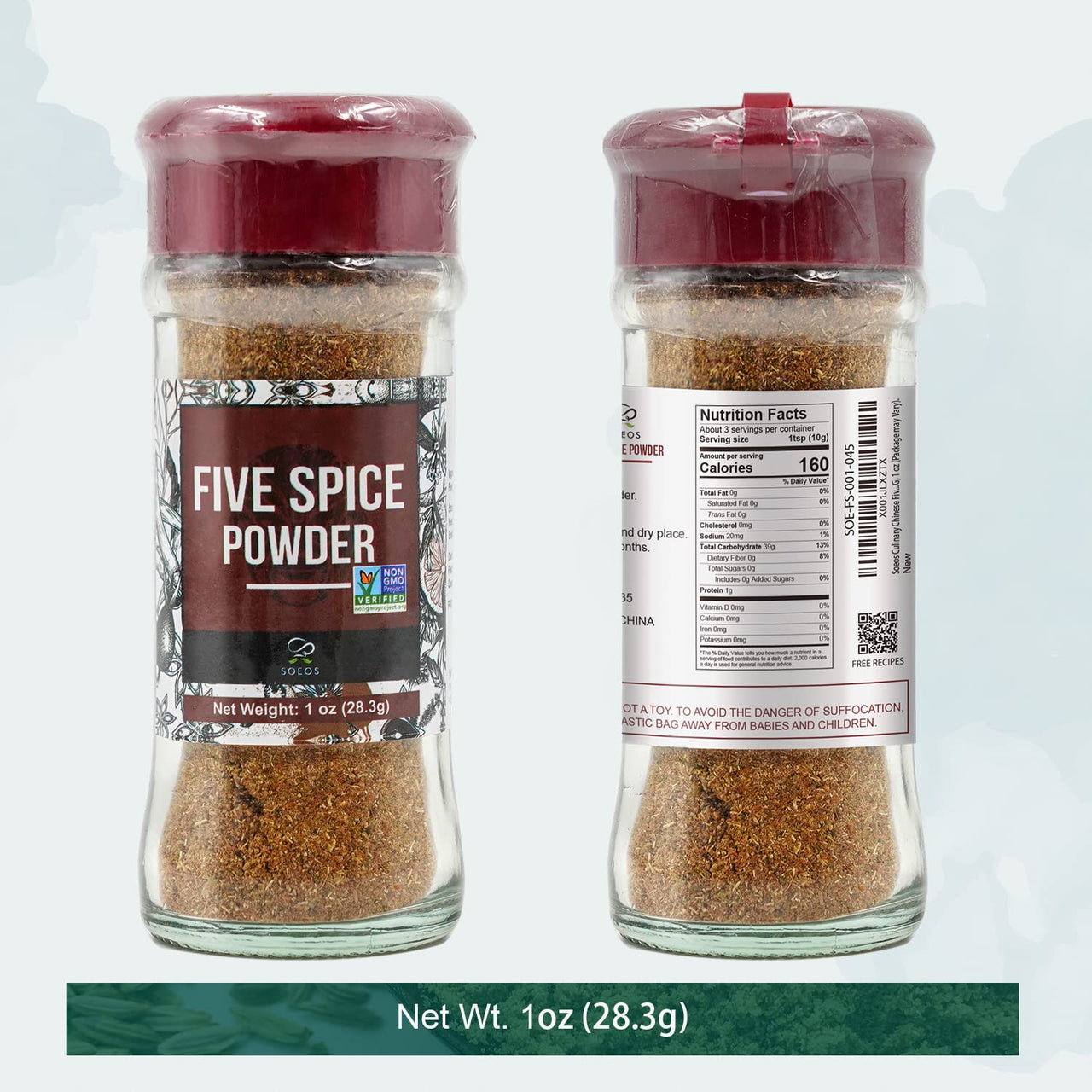 Soeos Chinese Five Spice, Five Spice Powder, Five Spice Chinese Seasoning Non-GMO, Non-irradiated, No preservatives, No MSG, 1 Ounce