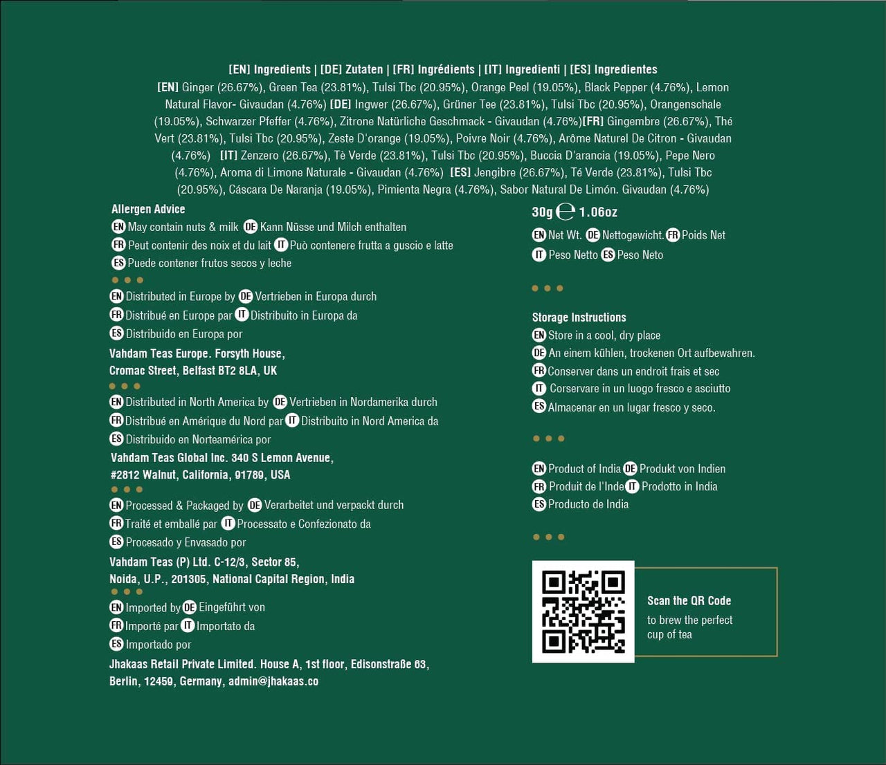 VAHDAM, Organic Lemon Ginger Tea (15 Pyramid Tea Bags) Non-GMO, USDA Organic- Lemon, Ginger, Holy Basil, Black Pepper | Premium Green Tea Bags, Fruity Flavor Green Tea