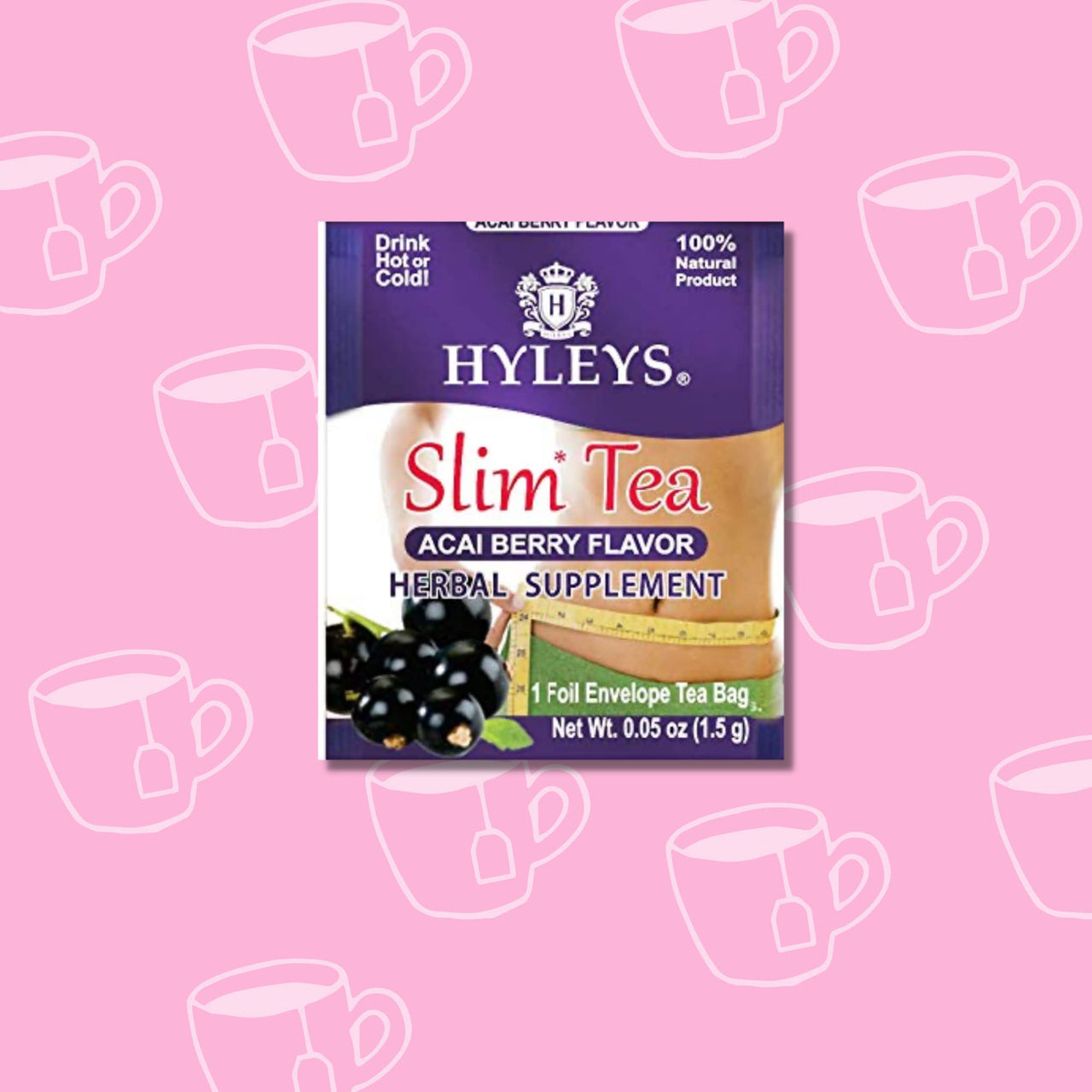 Hyleys Slim Tea Weight Loss Herbal Supplement with Acai Berry - Cleanse and Detox - 50 Tea Bags (1 Pack)