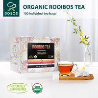 Soeos Rooibos Tea, Rooibos Tea Organic, Rooibos Tea Bags (100 Count), Naturally Sweet Herbal Tea, Caffeine Free, USDA Organic, Red Rooibos Tea Farmed in South Africa 9oz (250g)