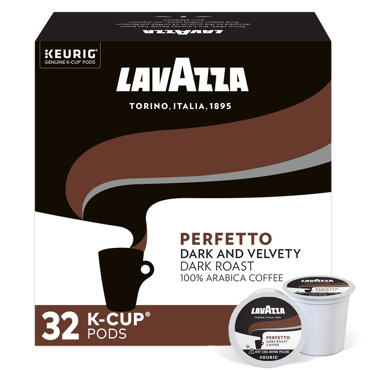 Lavazza Perfetto Single-Serve Coffee K-Cup Pods for Keurig Brewer, 32 Count, Full-bodied dark roast with bold, dark flavor and notes of caramel, 100% Arabica
