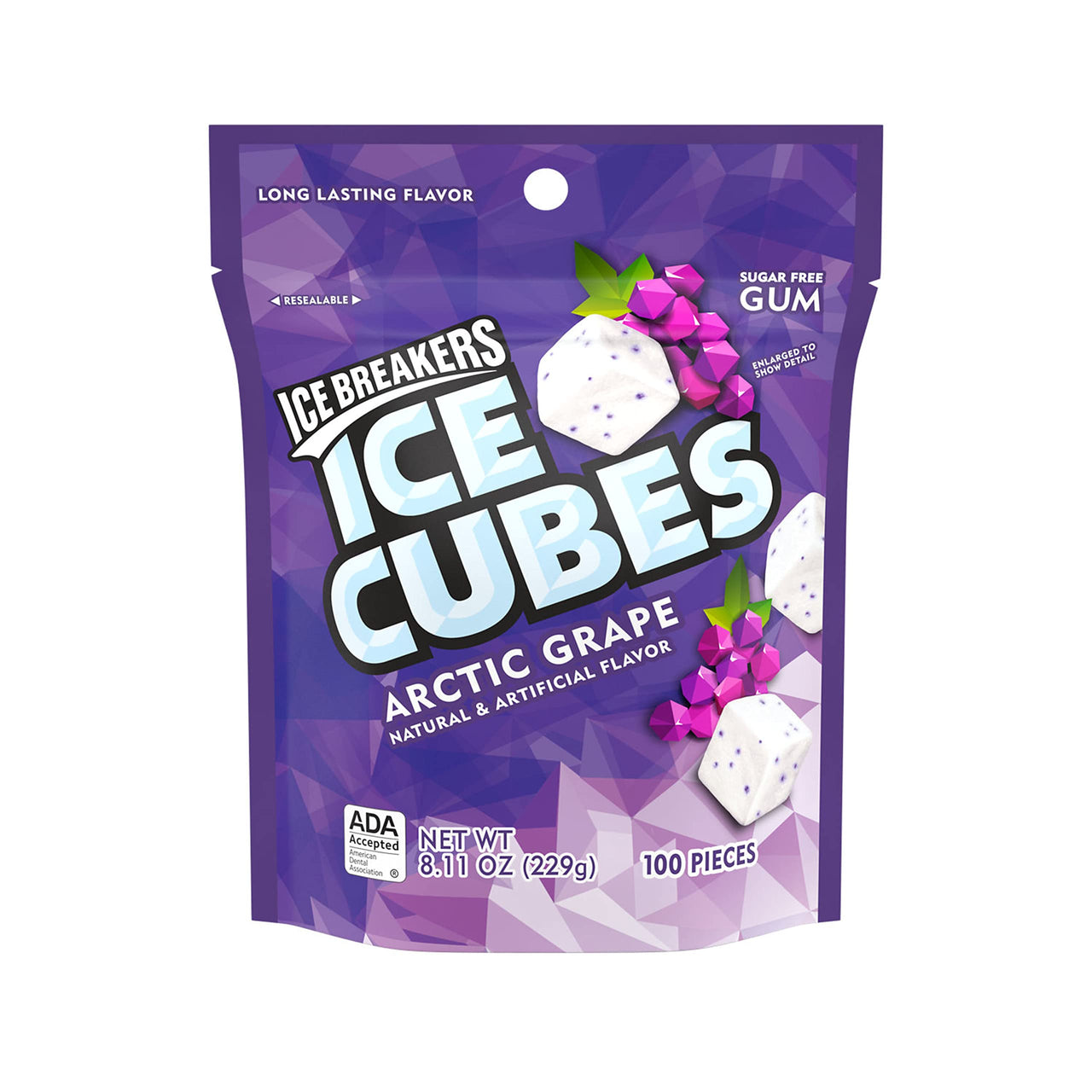 ICE BREAKERS ICE CUBES ARCTIC GRAPE Fruity, Made with Xylitol, Sugar Free Chewing Gum Pouch, 8.11 oz (100 Pieces)