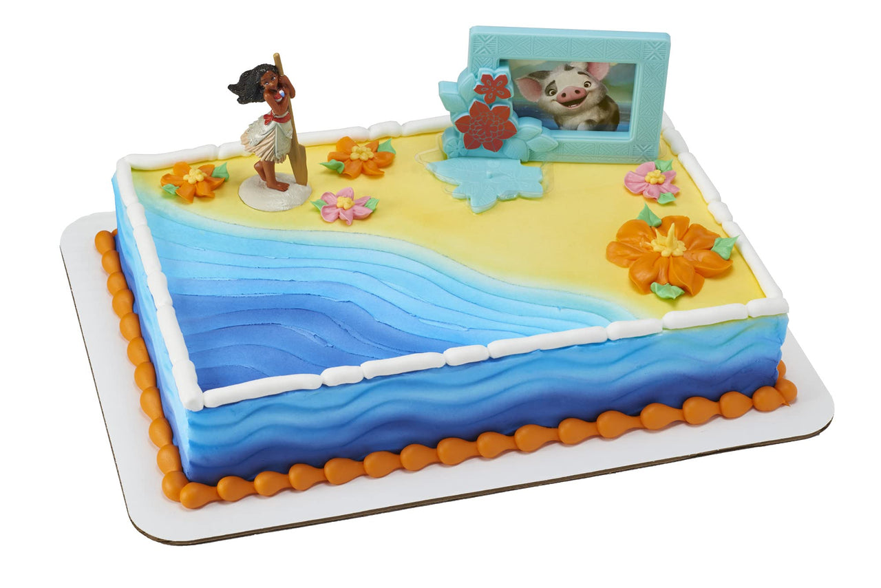 DecoSet Disney Moana Adventures in Oceania Cake Topper, 2-Piece Cake Decorations with Figurine and Photo Frame Featuring Moana and Pua