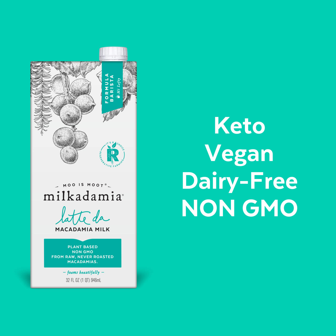 milkadamia Macadamia Milk, Latte Da Barista Blend , 32 Fl Oz (Pack of 6)