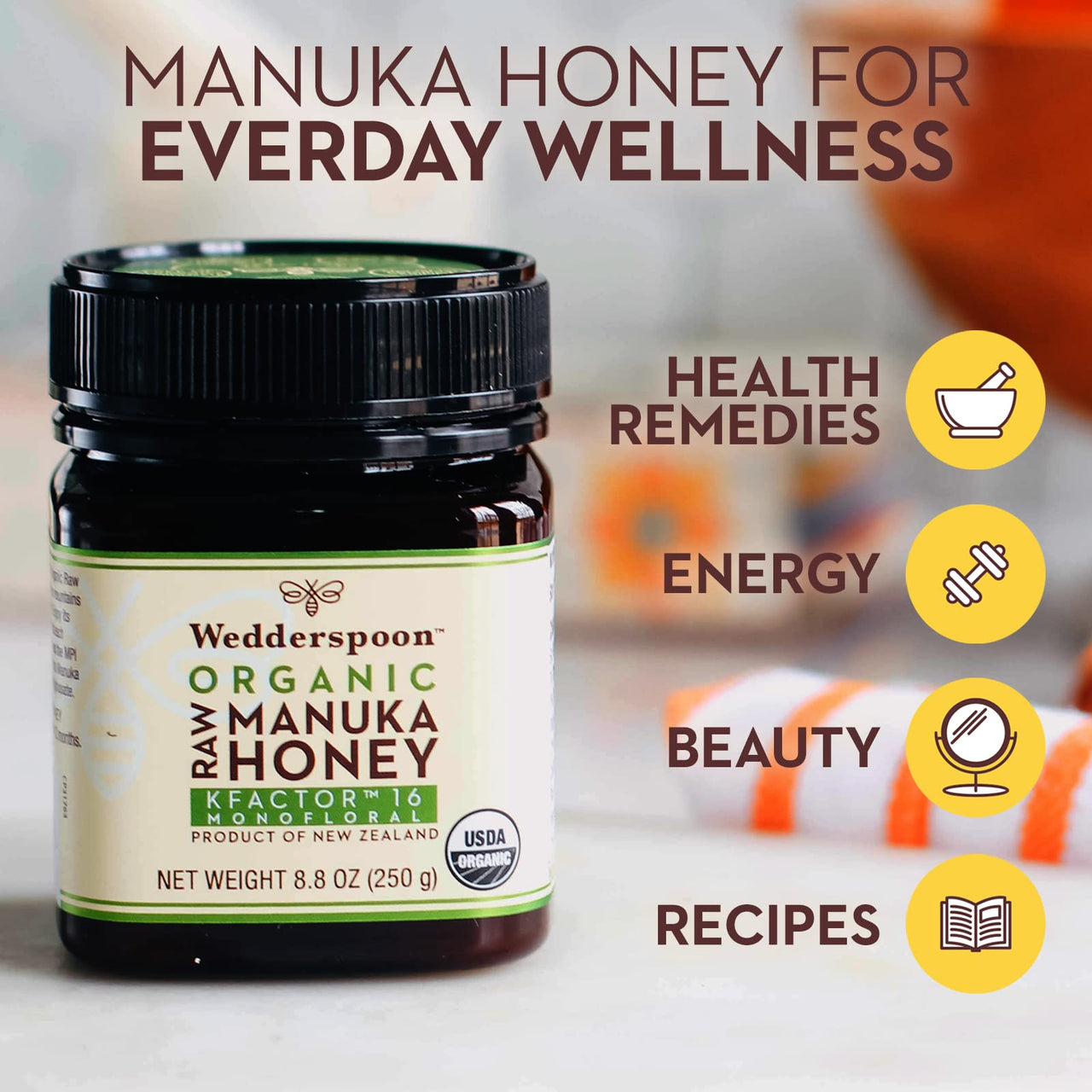 Wedderspoon Raw Organic Manuka Honey KFactor 16+, 8.8 Oz, Unpasteurized, Genuine New Zealand Honey, Multi-Functional, Non-GMO Superfood, Organic Kfactor, Traceable from Our Hives to Your Home