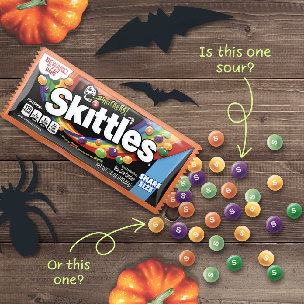 SKITTLES Shriekers Sour Chewy Halloween Candy Share Size Bag, 3.6oz