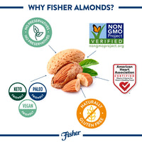 Fisher Whole Almonds, 6 Ounces, Unsalted, Low Carb Snack, No Preservatives, Naturally Gluten Free, Non-GMO, Keto, Paleo, Vegan Friendly
