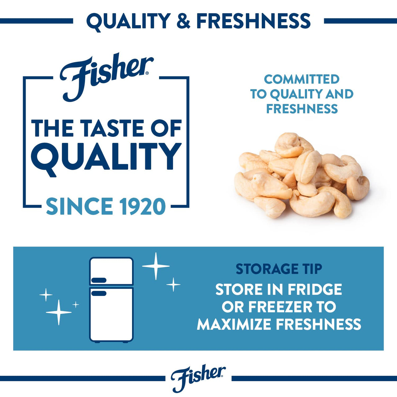 Fisher Cashew Halves Unsalted, No Preservatives, Vegan, Naturally Gluten Free, Non-GMO, 4.41 Ounce (Pack of 7)