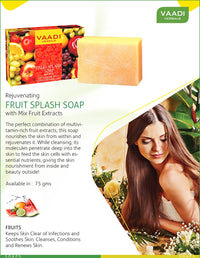 Vaadi Herbals Fruit Splash Soap with Extracts of Orange, Peach, Green Apple and Lemon, 75gms x 3