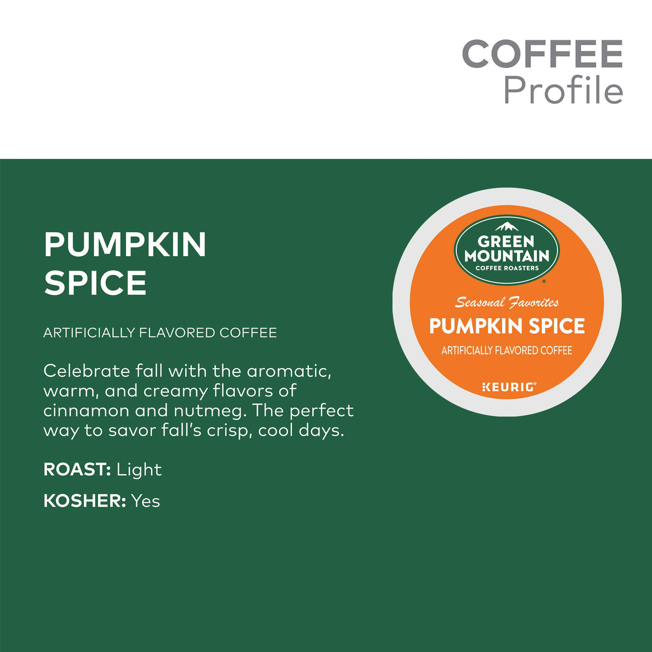 Green Mountain Coffee Roasters Seasonal Selections Pumpkin Spice, Keurig Single-Serve K-Cup Pods, Light Roast Cofee, 32 Count