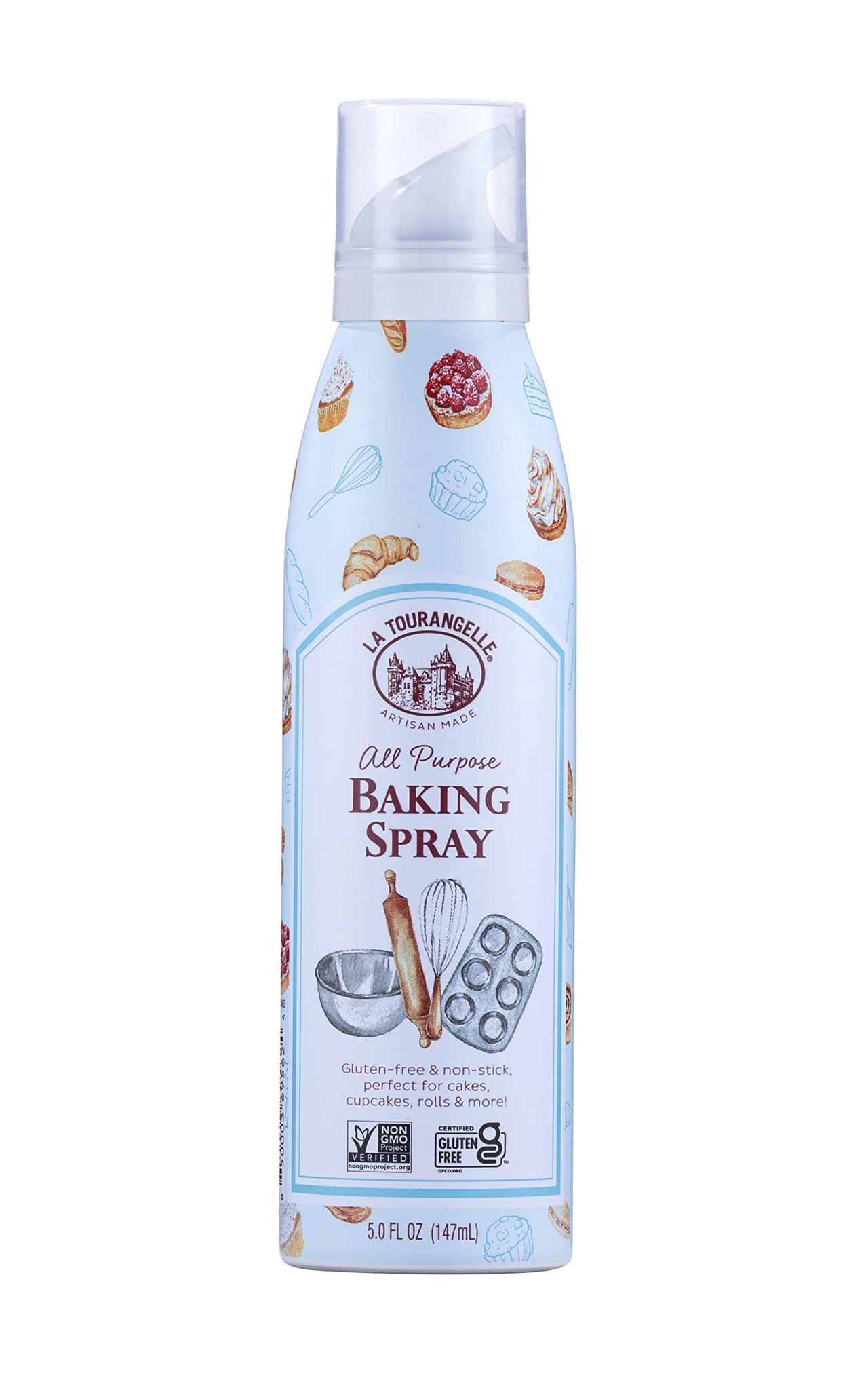 La Tourangelle, All Purpose Baking Spray, Gluten-Free, Non-Stick, Chemical Free and Propellant Free, Expeller-Pressed Cooking and Baking Spray Oil, 5 fl oz