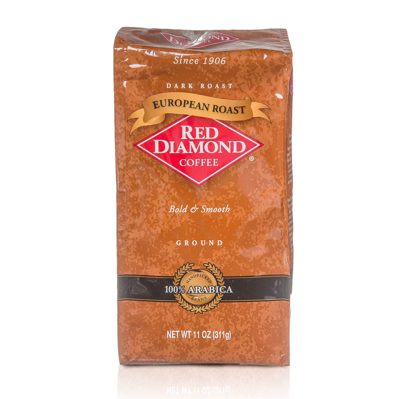 Red Diamond Ground Coffee, Dark European Roast, Premium Arabica Beans, Bold & Smooth Flavor, 11 Ounce Resealable Bag