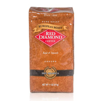 Red Diamond Ground Coffee, Dark European Roast, Premium Arabica Beans, Bold & Smooth Flavor, 11 Ounce Resealable Bag