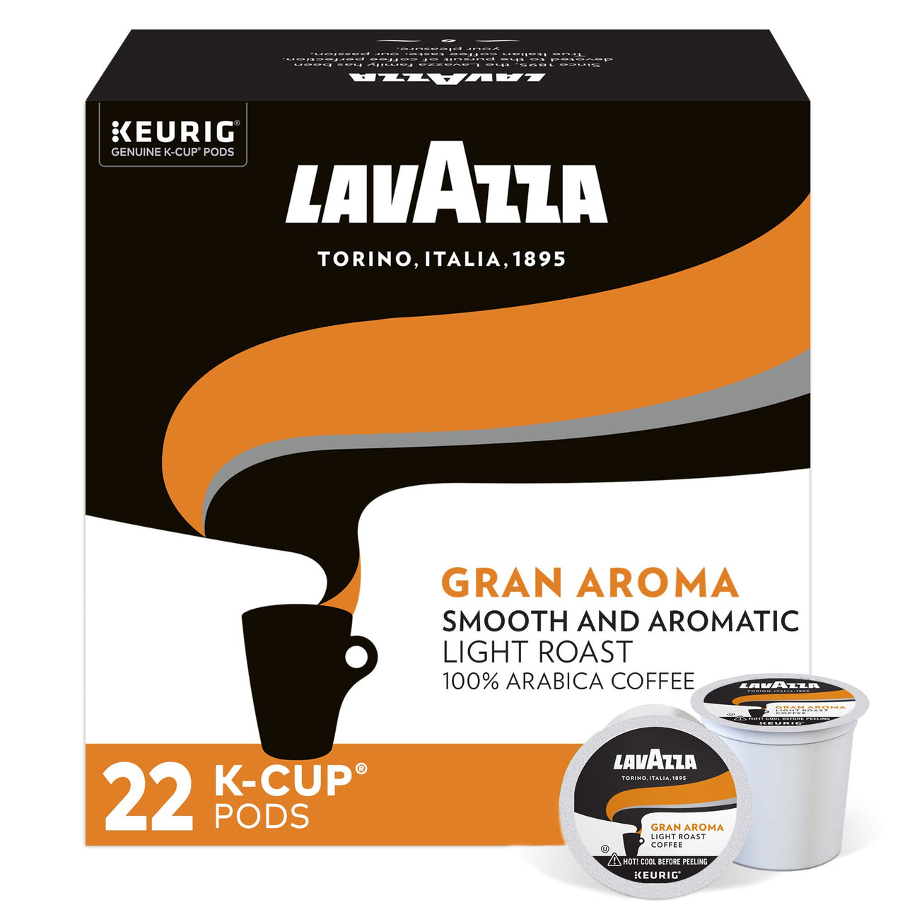 Lavazza Gran Aroma Single-Serve Coffee K-Cup Pods for Keurig Brewer, 22 Count, Balanced light roast with floral aroma and notes of citrus, 100% Arabica