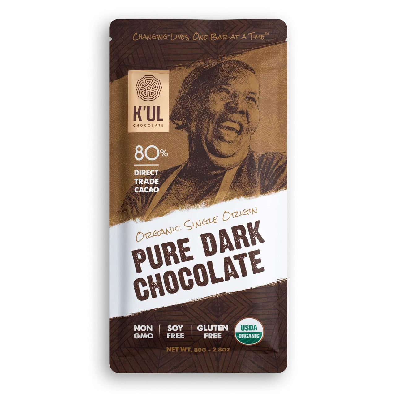 K'UL Chocolate Bars | 4 Pack Pure Dark Chocolate 80% Cacao | Organic, Vegan Chocolate, Gluten Free, Soy Free, Non-GMO, Bean-to-Bar, Fair Trade Dark Chocolate